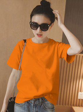 网红t恤女短袖夏季2023年新款纯棉橙色韩版半袖宽松上衣体恤ins潮