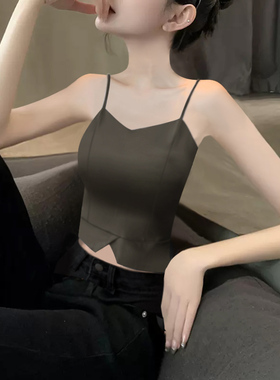 2025新款夏季烟灰色无袖吊带背心女紧身美背低领打底内搭外穿上衣