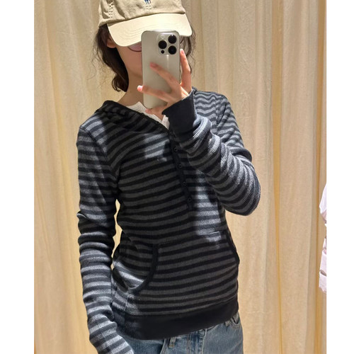 Brandybm条纹连帽显瘦针织衫