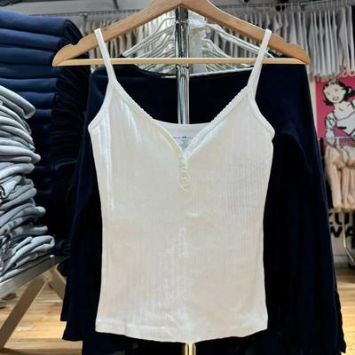 Brandy bm新款纯色纽扣吊带纯棉打底内衬百搭外穿上衣女