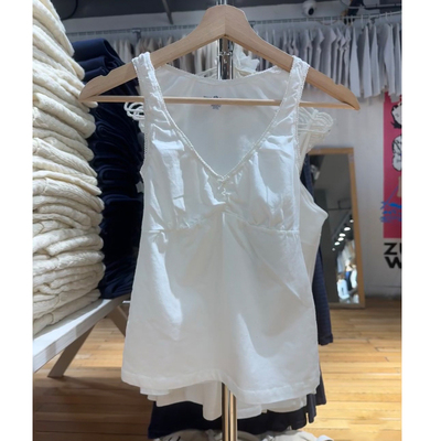 Brandy bm美式复古蝴蝶结花边吊带收腰背心修身内搭打底短款上衣