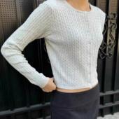 Brandy朴彩英Rose同款 外套女薄款 灰色bm针织麻花纽扣长袖 毛衣开衫