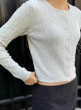 Brandy朴彩英Rose同款灰色bm针织麻花纽扣长袖毛衣开衫外套女薄款