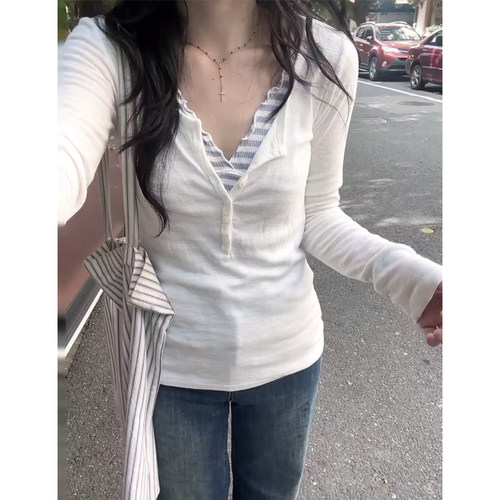 bm美式纯棉修身显瘦长袖T恤女款