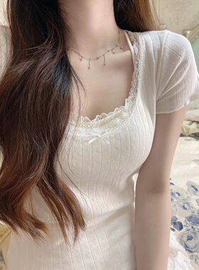 BM蕾丝边短袖t恤女甜美