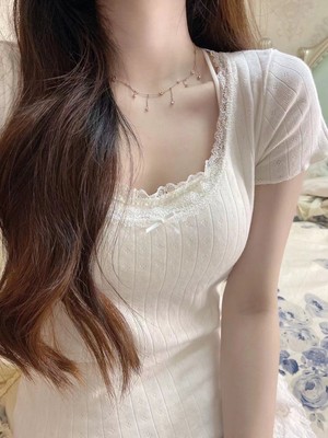 BM蕾丝边短袖t恤女甜美