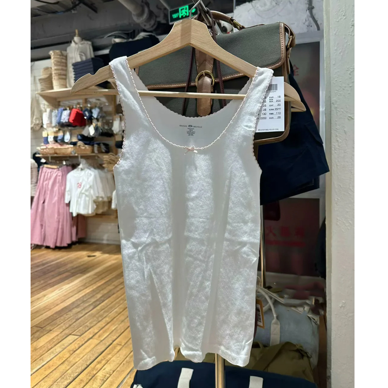 Brandy bm美式花边吊带蝴蝶结甜美背心纯棉上衣女装新款