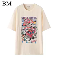 Brandy Girl's New American Retro Cartoon Print Cotton T-Shirt Bm Loose and Versatile Short-Sleeved Top for Women