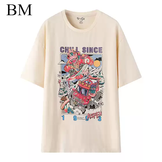 Brandy Girl's New American Retro Cartoon Print Cotton T-Shirt Bm Loose and Versatile Short-Sleeved Top for Women