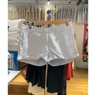 Brandy Girl新款bm简约风居家休闲条纹纯棉短裤女卷边热裤