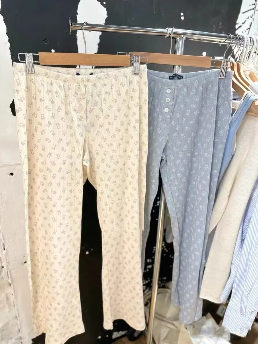 Brandy Girl美式bm长裤复古小熊印花松紧腰百搭纯棉休闲阔腿裤,女装/女士精品,休闲裤,淘宝优惠券,粉丝福利购,淘宝优惠卷