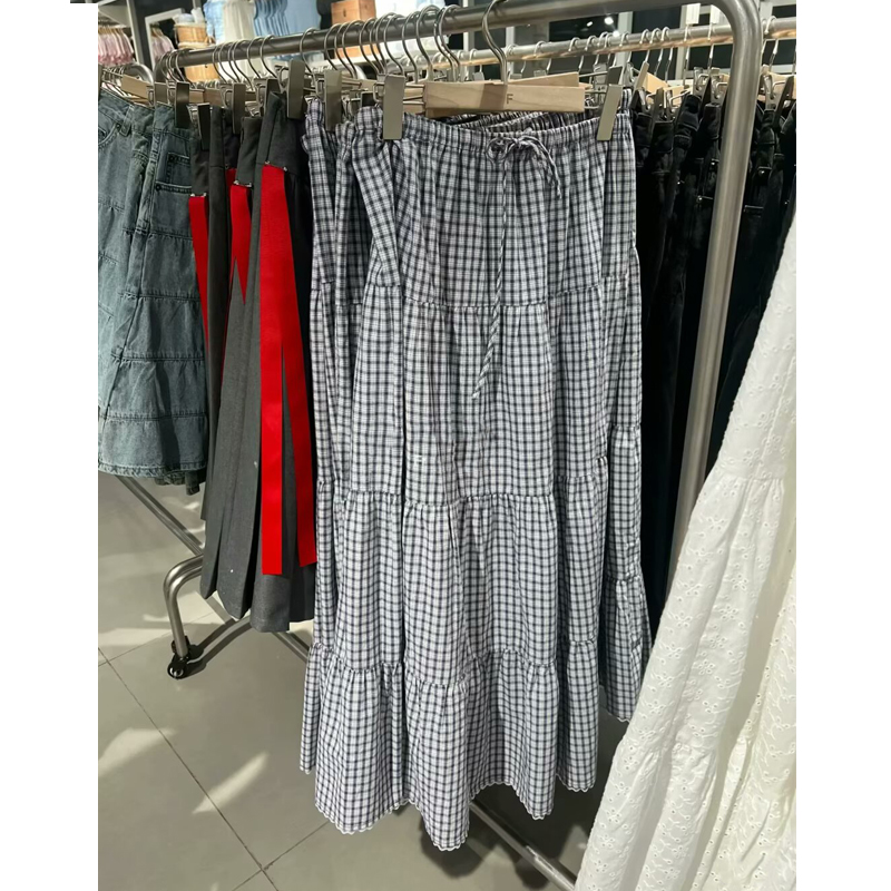 BM格纹蛋糕裙层次感半身裙女