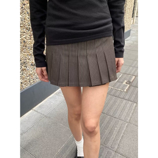 Brandy bm复古学院风条纹百褶半身裙女高腰A字显瘦短裙
