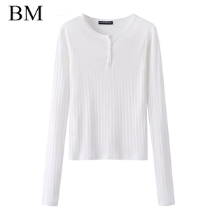 Girl新款 半开衫 镂空三粒扣长袖 复古修身 上衣 T恤女bm打底衫 Brandy