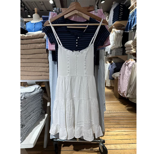 Brandy bm纯棉美式复古bm白色蕾丝花边吊带连衣裙女