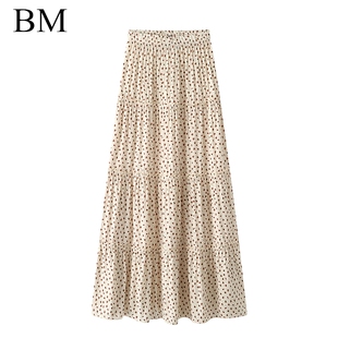 Brandy Girl新款松紧腰碎花半身裙bm高腰a字裙蛋糕长裙子女士潮