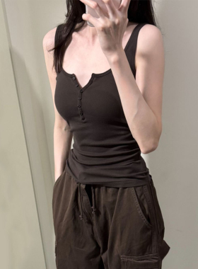 Brandy bm辣妹风纽扣背心女修身无袖内搭外穿设计感小众吊带上衣