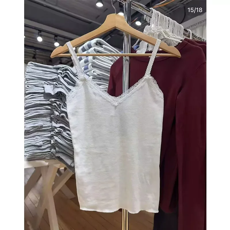 Brandy新款蕾丝边背心吊带女 bm内搭修身纯棉打底上衣