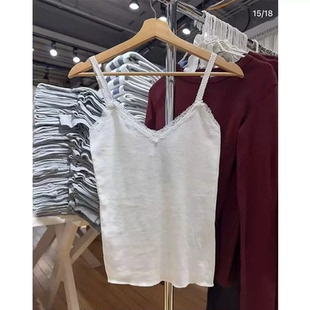 纯棉打底上衣 bm内搭修身 Brandy新款 蕾丝边背心吊带女