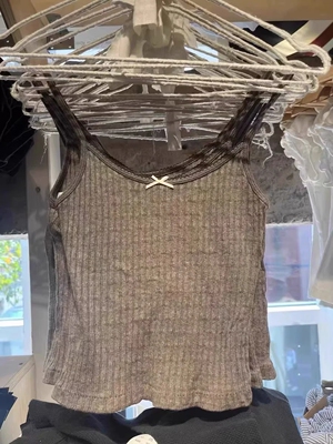 Brandy Girl美式辣妹蕾丝边蝴蝶结露背吊带背心bm露脐短款内搭上