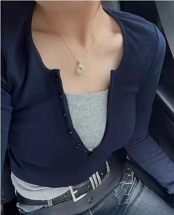 T恤bm高腰露脐修身 Brandy 假两件长袖 新款 小众设计感上衣 Girl春季