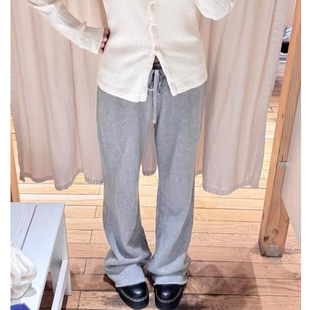 显瘦 女灰色抽绳松紧腰运动裤 Brandy bm休闲慵懒风高腰直筒长裤