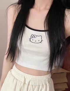 bm纯棉小吊带夏ins 纯欲印花高腰露肚脐背心 Brandy Girl新款