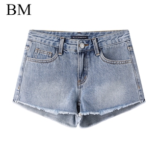 Brandy Girl新款牛仔短裤女bm低腰显瘦宽松百搭a字毛边阔腿热裤潮