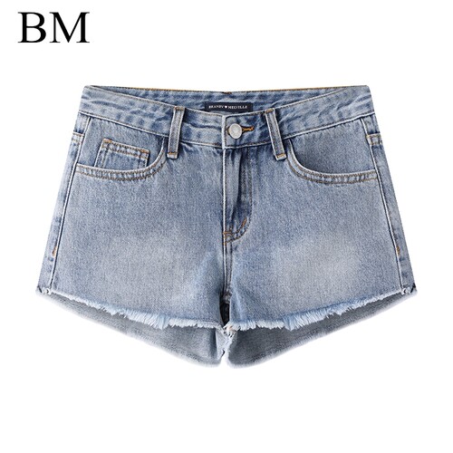 Brandy Girl新款牛仔短裤女bm低腰显瘦宽松百搭a字毛边阔腿热裤潮