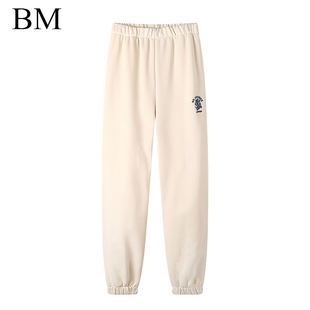 复古卫裤 bm美式 女潮ins Girl官网龙刺绣字母松紧腰长裤 Brandy