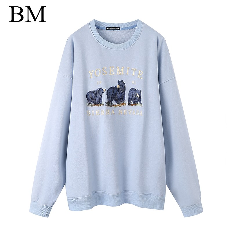 Brandy Girl复古美式北极熊三只小熊刺绣宽松上衣BM街头卫衣女,女装/女士精品,卫衣/绒衫,淘宝优惠券,粉丝福利购,淘宝优惠卷