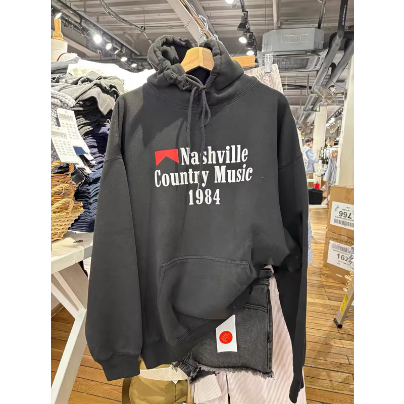 新款bm纯棉字母印花连帽卫衣