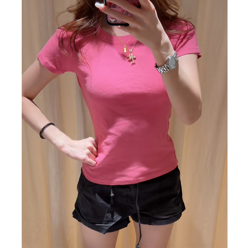 BM夏季纯棉玫红短袖T恤女图片