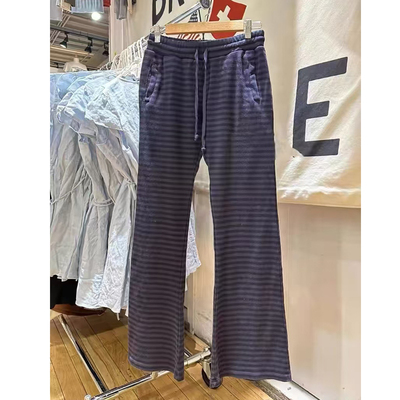 Brandy bm条纹抽绳休闲裤微喇宽松垂直阔腿裤高腰裤子女
