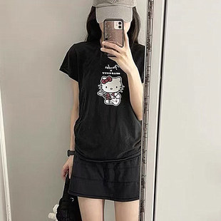 Brandy Girl bm美式复古吉他hello Kitty印花正肩短袖t恤上衣女