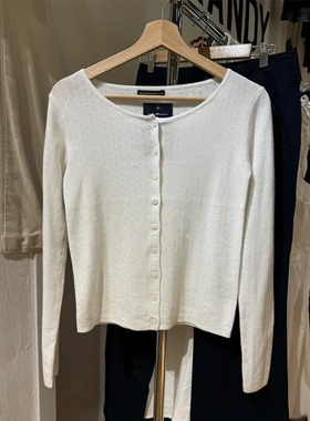 Brandy Girl美式复古bm开衫新款纯棉白色纽扣针织毛衣上衣女