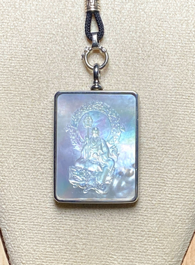 纯钛镶嵌白贝母地藏王菩萨吊坠永不掉色男女同款