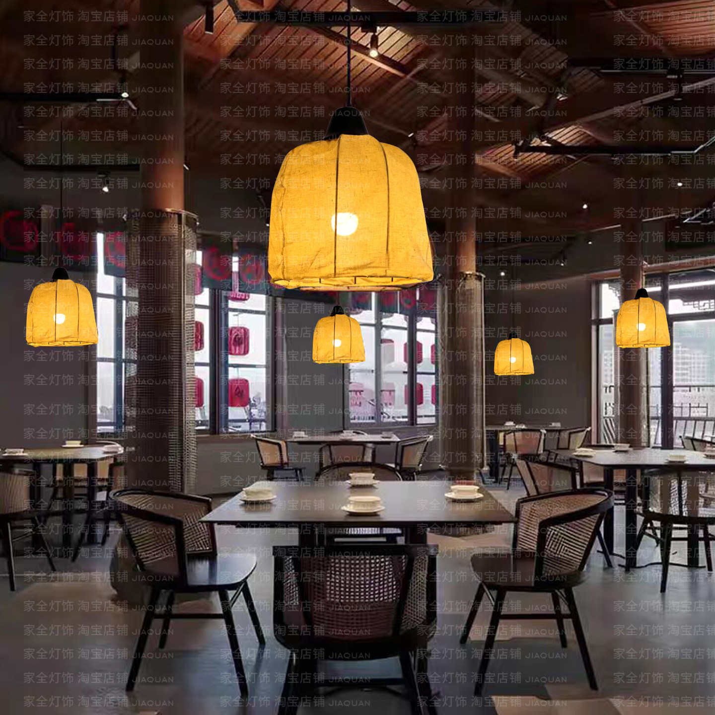 新中式麻布灯笼餐厅民宿暖光氛围灯日式禅意茶室装饰复古屋檐吊灯,家装灯饰光源,酒店/宴会厅/餐饮吊灯,淘宝优惠券,粉丝福利购,淘宝优惠卷