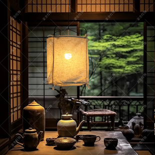 中式 侘寂风麻布灯 复古吊灯布艺禅意茶室餐厅火锅店民宿灯笼灯日式