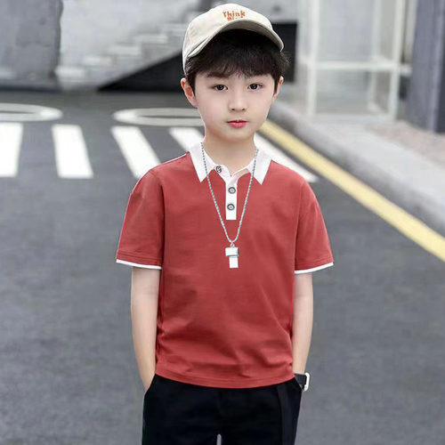 男童夏季纯棉翻领短袖上衣男孩童装打底衫条纹休闲小孩翻领薄款