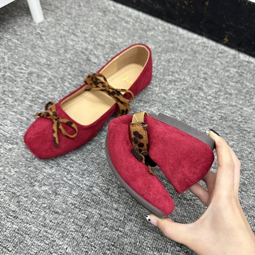 外贸大码时髦复古豹纹蝴蝶结单鞋