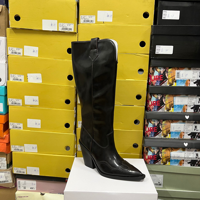 外贸纯原大码侧拉链西部靴女秋冬款尖头V口柔软舒适粗跟高筒靴,女鞋,西部靴,淘宝优惠券,粉丝福利购,淘宝优惠卷