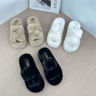 毛毛拖鞋女厚底秋冬新款小个子松糕底毛茸茸外穿居家一脚蹬棉拖鞋