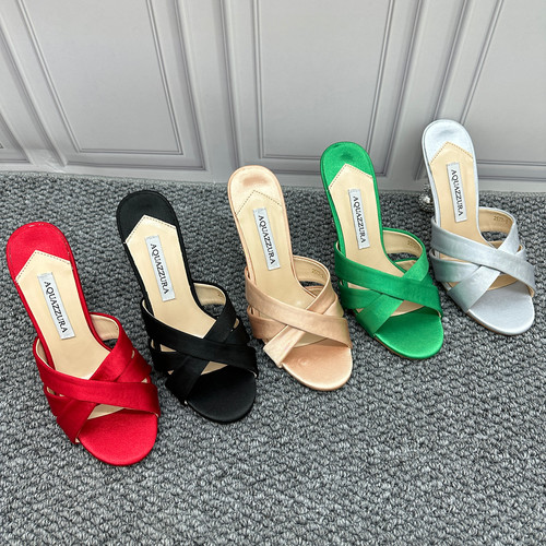 原单大码镂空缎面显腿长女拖鞋