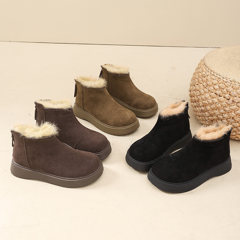 秋冬新款圆头短筒棉靴