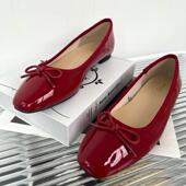 外贸大码 百搭圆头蝴蝶结漆皮柔软舒适平底浅口单鞋 韩版 芭蕾小红鞋