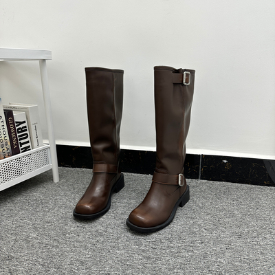 25秋冬款美拉德柔软搭扣骑士靴