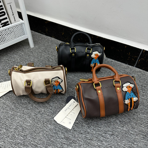 时尚复古卡通刺绣拉链手提波士顿