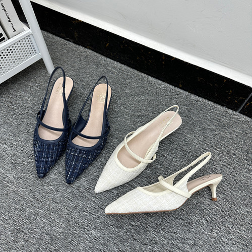 原单撤柜小香风一脚蹬高跟凉鞋