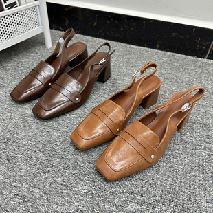 通勤神器！出K外贸英伦风通勤方头柔软百搭高级感粗跟包头凉鞋女